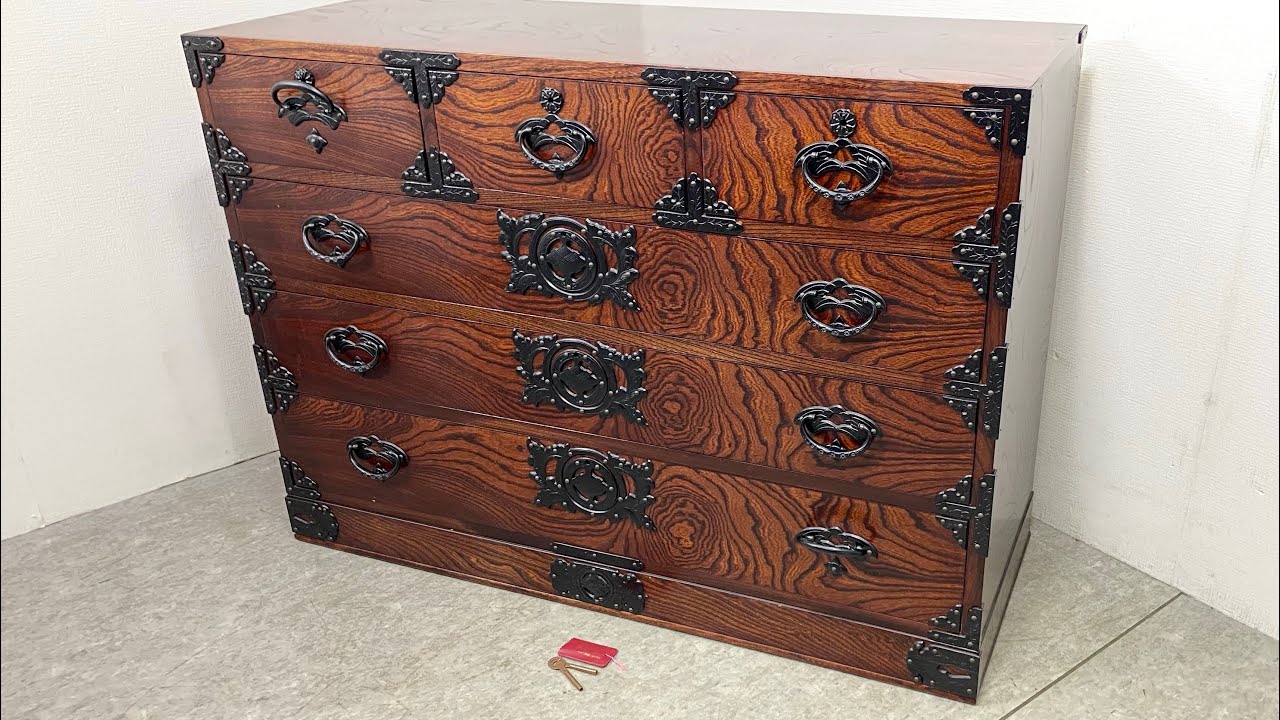 ○ 岩谷堂箪笥 欅 ケヤキ材 漆塗り 鉄金具 整理箪笥 チェスト120 4段 6