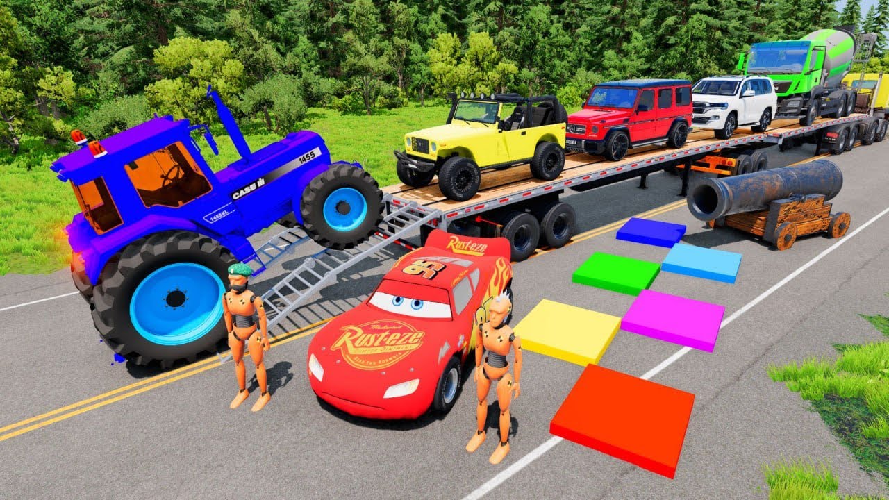 Flatbed Truck Mcqueen | Transportation with Truck - Pothole vs Car 