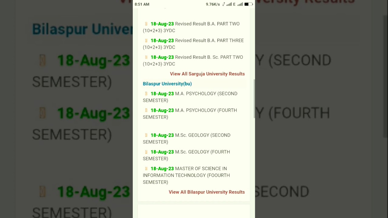 sarguja university result new update?  