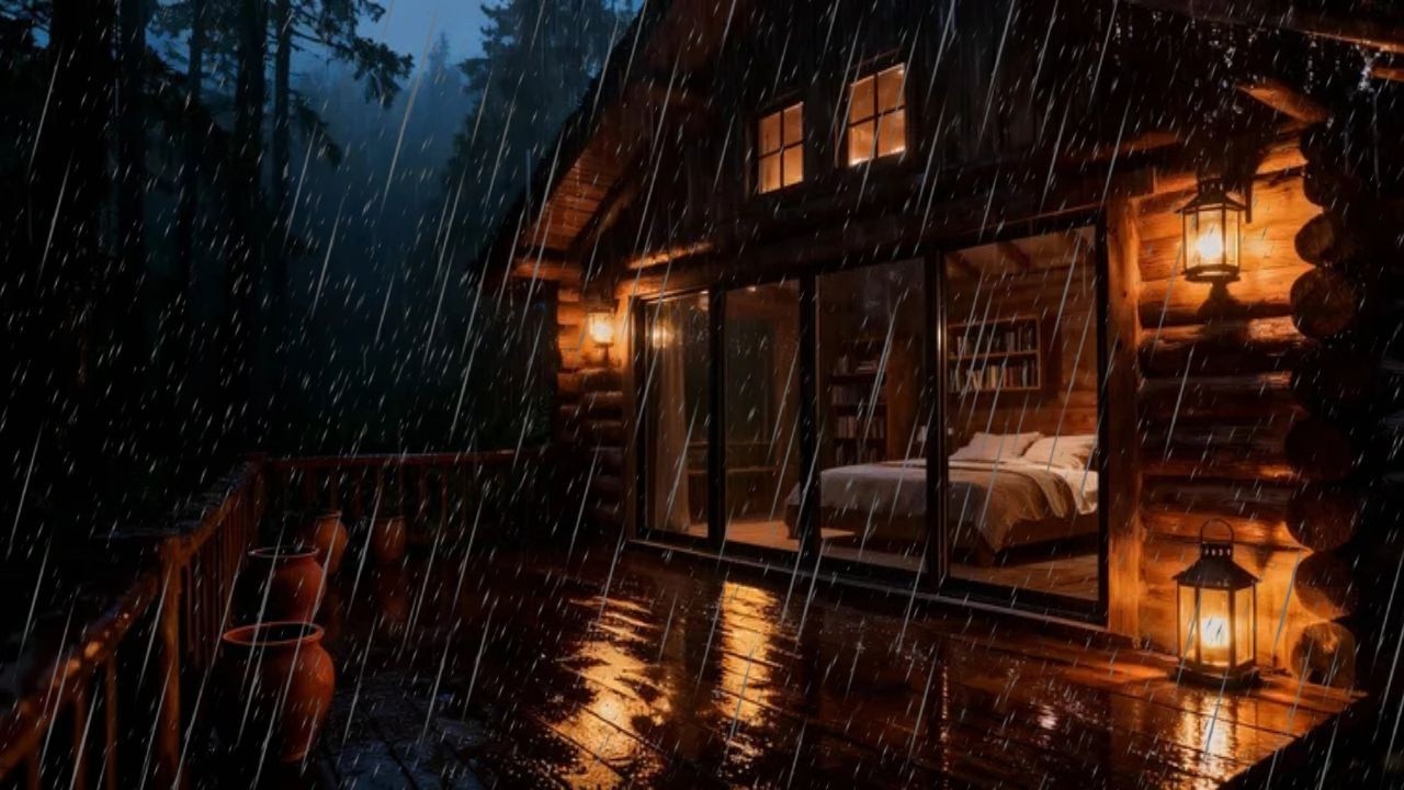 Cozy Cabin 🌙 Heavy Rain on Roof for Sleep & Relaxation