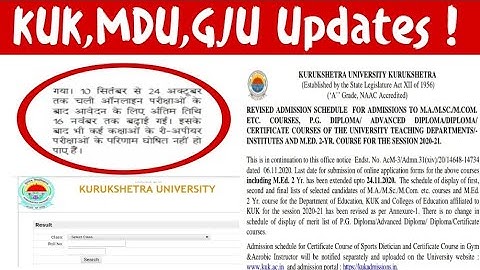 KURUKSHETRA UNIVERSITY Updates ! RESULT DECLARED, PG ADMISSION,MERCY CHANCE , GJU ,MDU UPDATES !