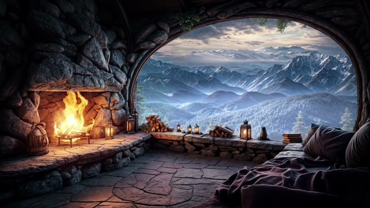 Shelter in the Ice | Warm Fireplace Inside a Mountain Cave.