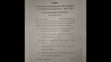 MDU MSc physics 2nd semester atomic and molecular physics 2024 question paper #mdu #exam #physics