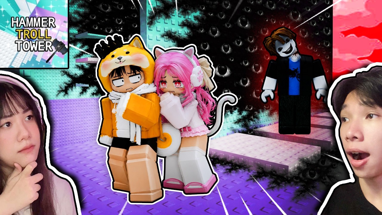 Thử Thách Leo Tháp Búa Troll Bị Ám Cùng Bạn Gái 😨 Ngáo Và Kemy Hammer Troll Tower Roblox 😈