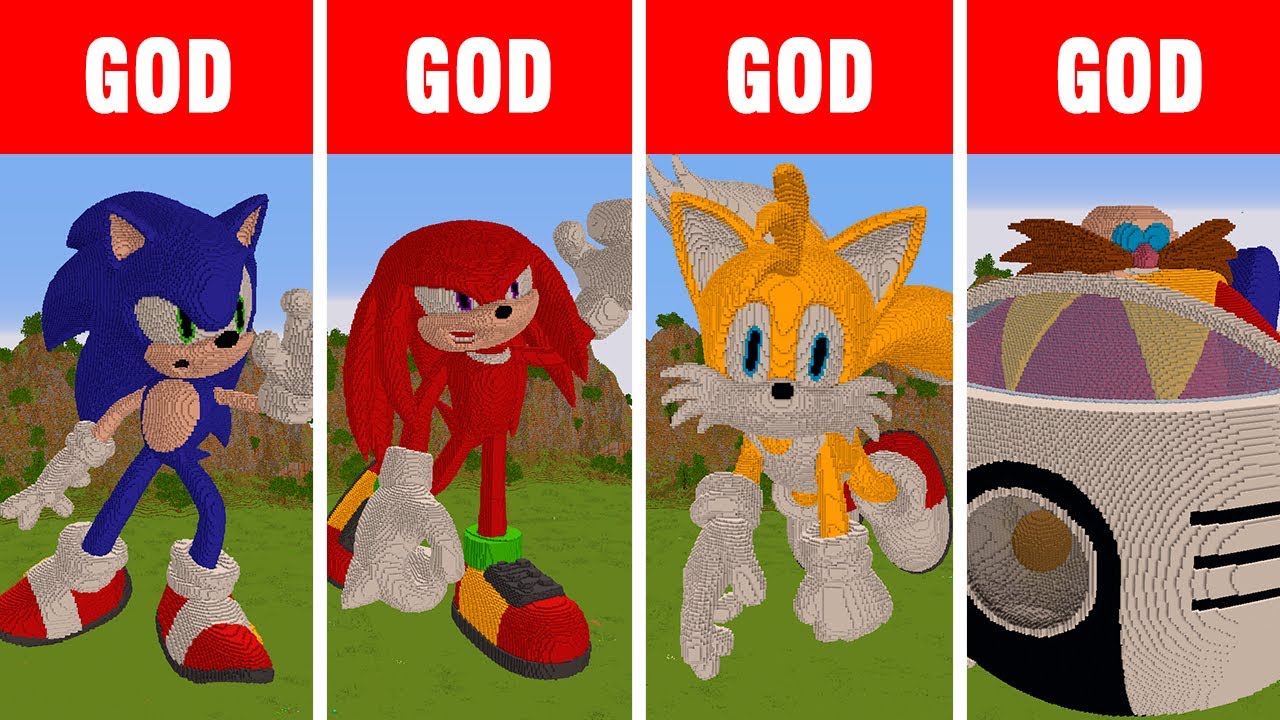 Minecraft GOD vs GOD vs GOD vs GOD: SONIC, KNUCKLES , TAILS, DR. EGGMAN STATUE HOUSE BUILD CHALLENGE