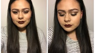 Vampy Holiday Glam | Deep Red Lips + Neutral Glitter Eyes ♡