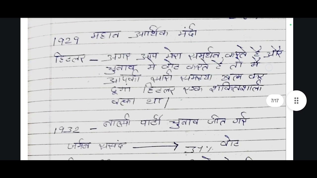 Class 9th history chapter 3 nasibag aur Hitler ka Uday sst hindi notes made by Ankit Sir 