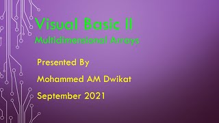 VB.net (2) Multidimensional Arrays