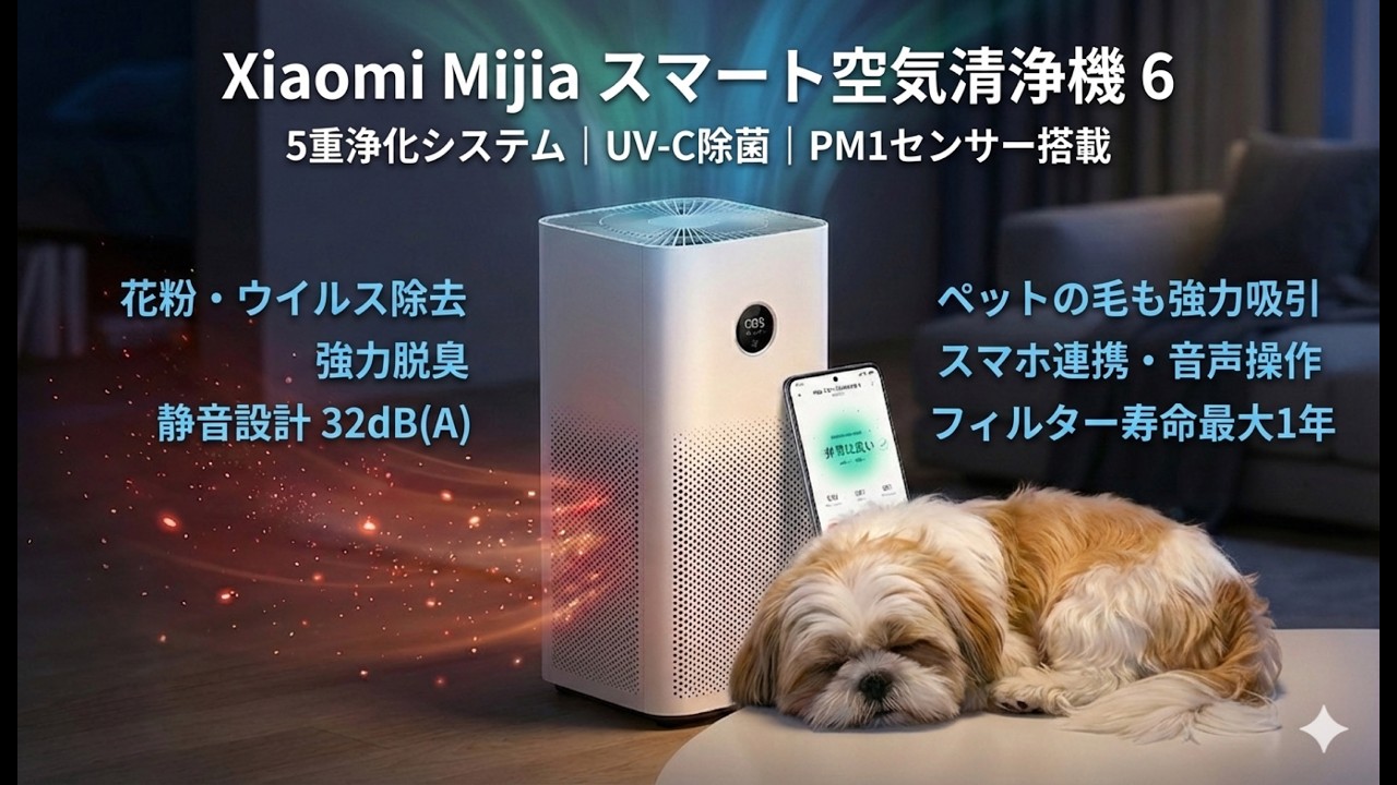 【PM1まで検知】Xiaomi Mijia Smart Air Purifier 6レビュー！5重浄化×UV除菌で部屋の空気を徹底管理