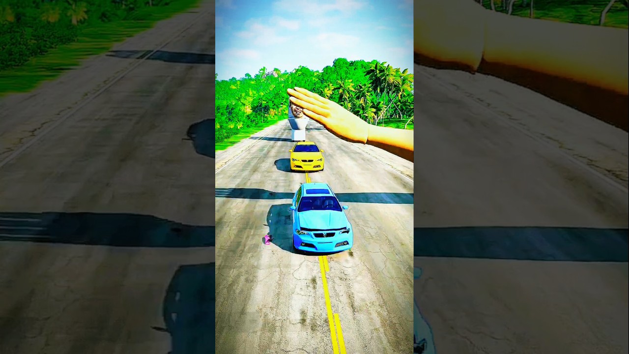 Flatbed Trailer McQueen Transportation with Truck  Speedbumps vs Cars vs Train BeamNG @gaming car 02