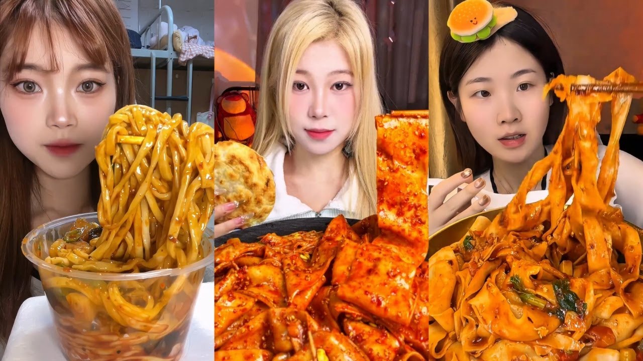 Eating super spicy chinese noodles🌶️ (chewy sounds) ASMR MUKBANG  吃播 吃 Asmr 먹방 아스엠알