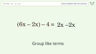 Linear equation with one unknown: Solve 6x-4=2x step-by-step solution