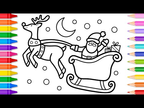 How to Draw Santa's Sleigh with Reindeer Step by Step for Kids ❤️💚 Santa Claus Sleigh Coloring Page