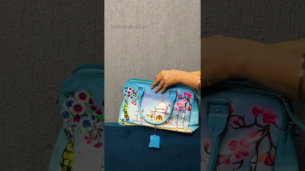 Unleash Your Style with 😍 SPACIOUS SKY BLUE TAJ MAHAL PRINT LEATHER BAG😍