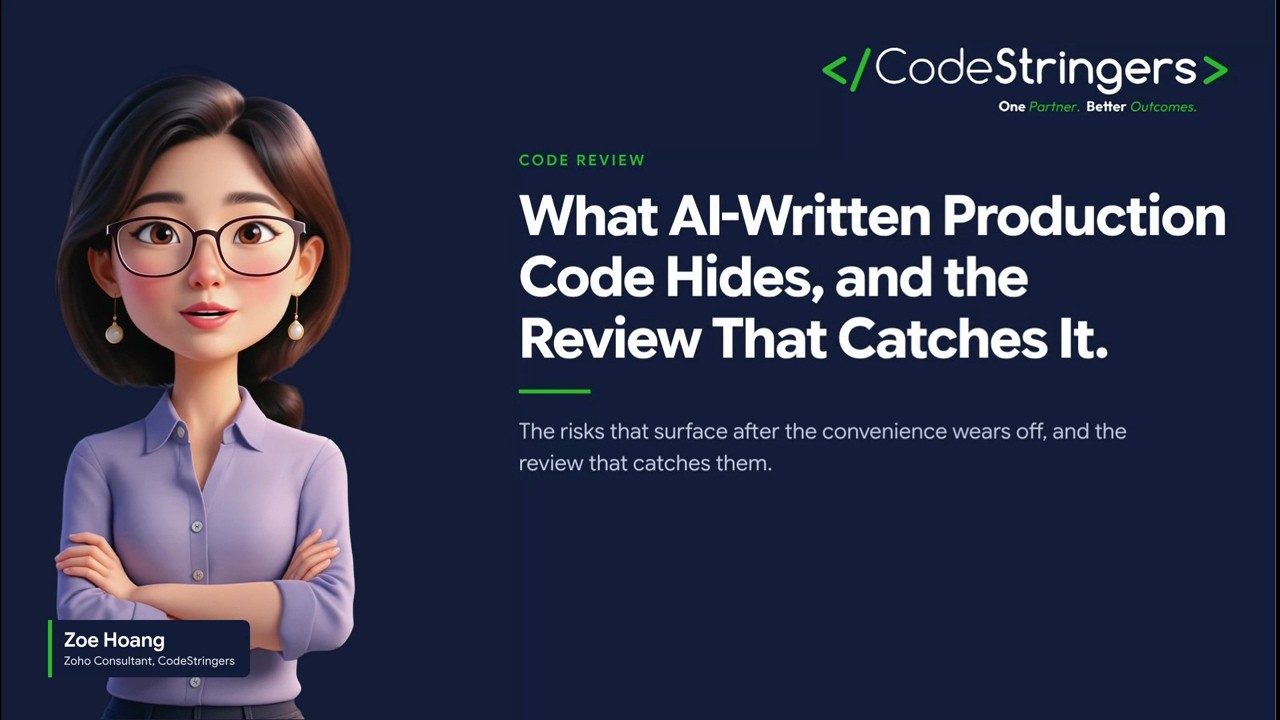 Title card: What AI-Written Production Code Hides, with the presenter on screen