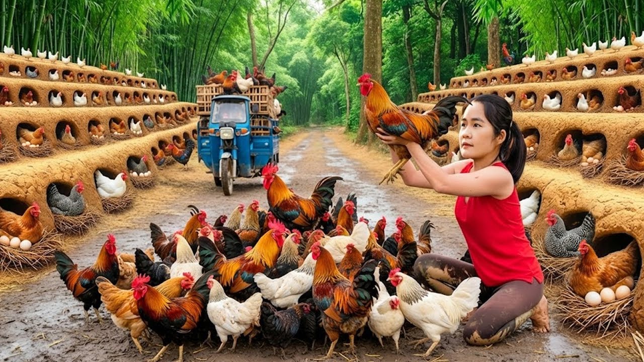 Harvesting 100+ Wild Jungle Chickens & Use 3-Wheeled Truck Transport Many Chicken Go To Market Sell