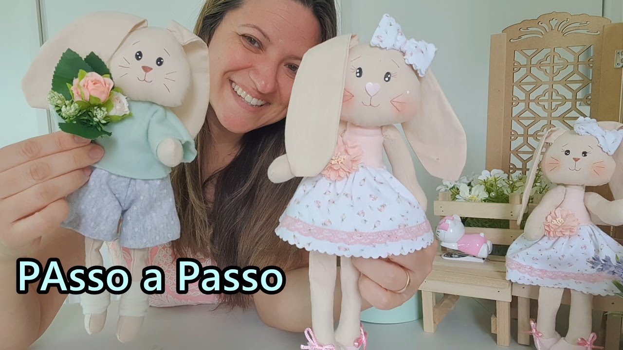 Passo a Passo Com molde casal de coelhinhos