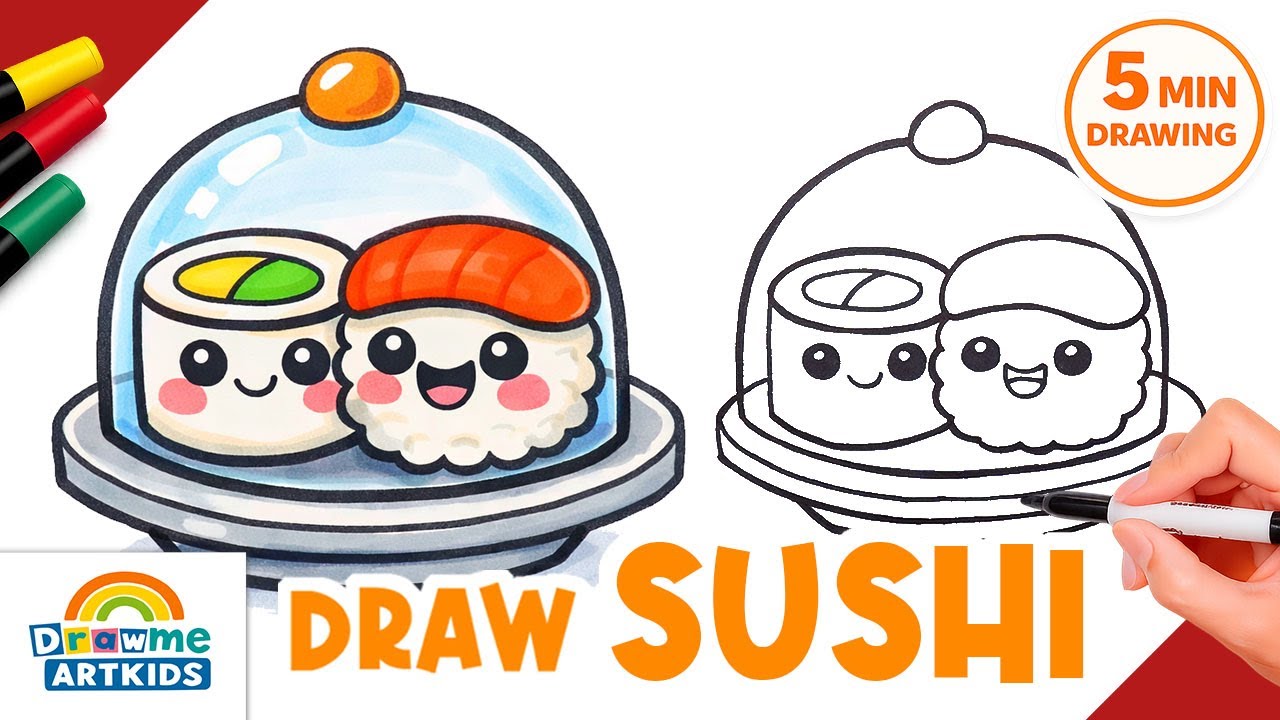 How to Draw Cute Sushi 🍣 | Easy Drawing for Kids