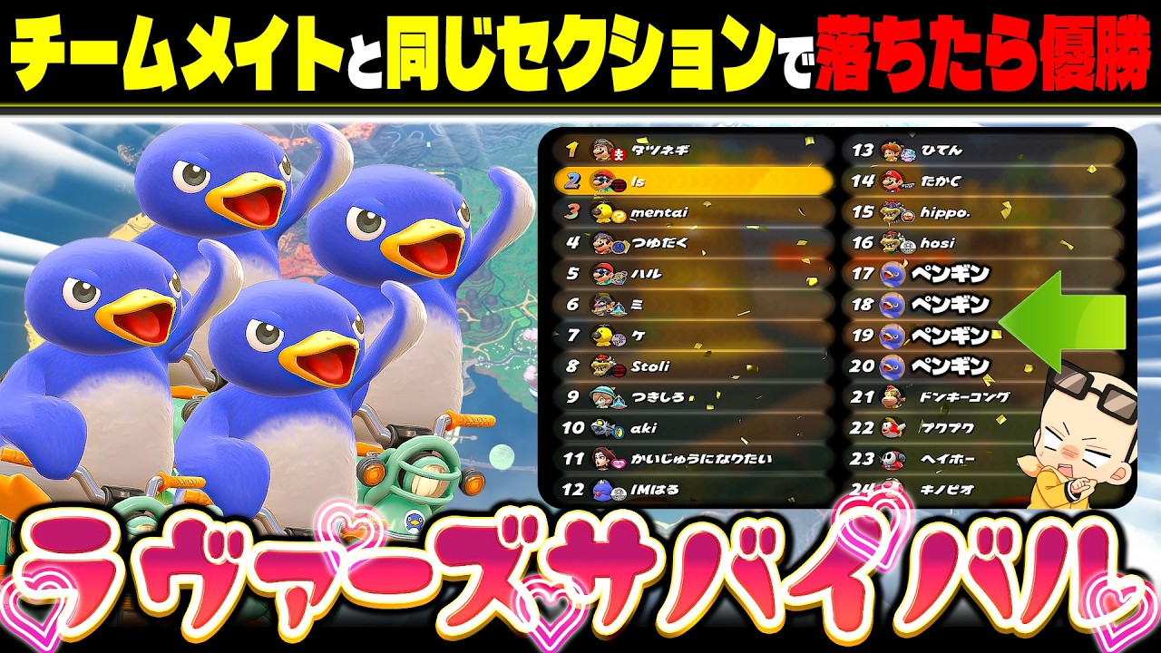 勝つ為には一緒に負けないといけない！？チームメイトと脱落セクションを合わせないといけないサバイバルｗｗｗ(ﾉω`)【マリオカート ワールド/Mario Kart World】