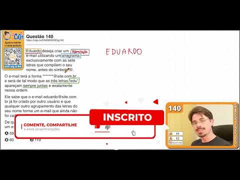 [ENEM 2020 DIG] 140 📘 ANÁLISE COMBINATÓRIA Eduardo deseja criar um e-mail utilizando um anagrama