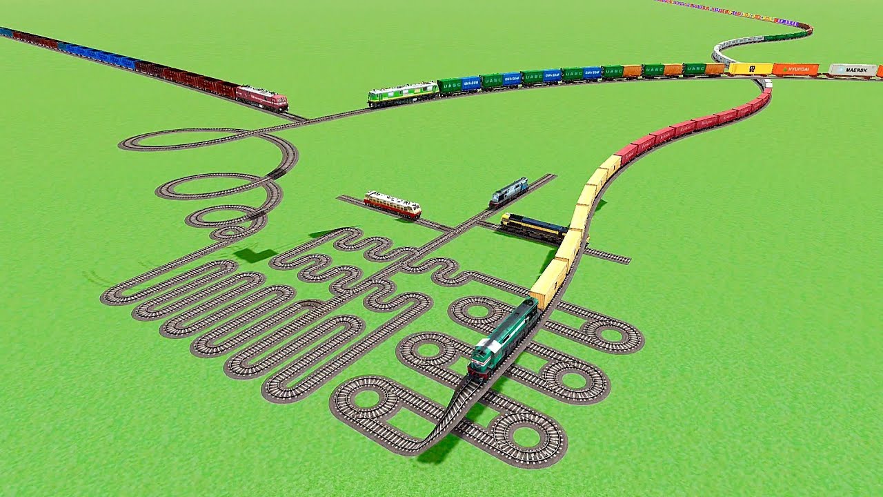 TRAINS CROSSING AT CIRCLE SNAKE SNAKE SEVEN COLOURFUL TRAIN SIMULATOR ...