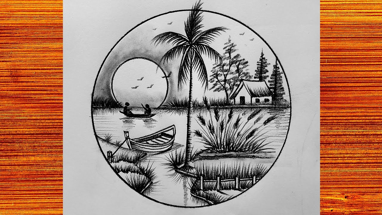 How to drawing amazing sun rising scenery | Sun rising scenery drawing ...