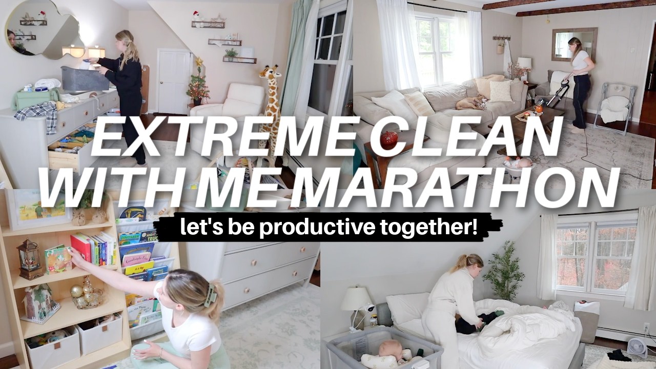 EXTREME CLEAN WITH ME MARATHON | 2 hours of cleaning motivation! realistic mom life cleaning!