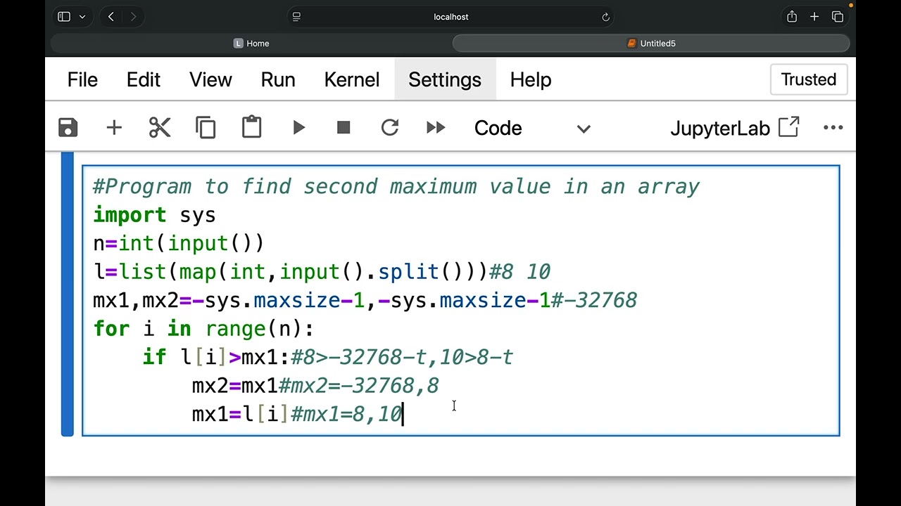 second maximum value in array