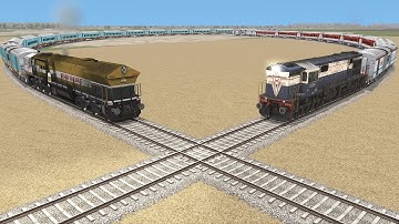 Two Heavy Diesel Trains Crossing each other at Same Track #4 | Forked Railroad
