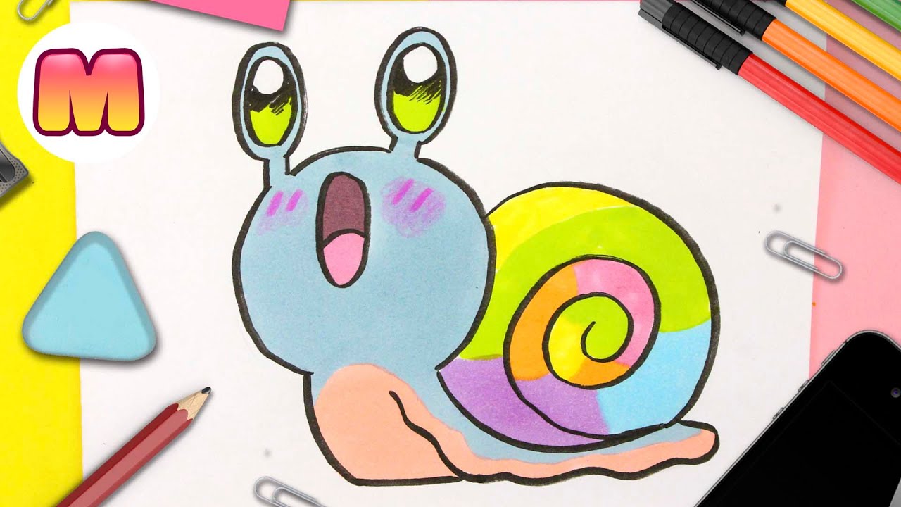 Cómo Dibujar un Caracol Kawaii 🐌 Tutorial Fácil Paso a