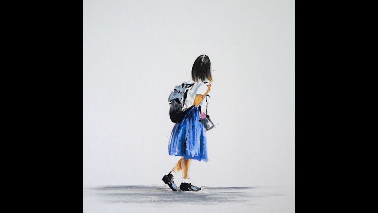 how to draw a school going girl only using oil pastels / step by step art