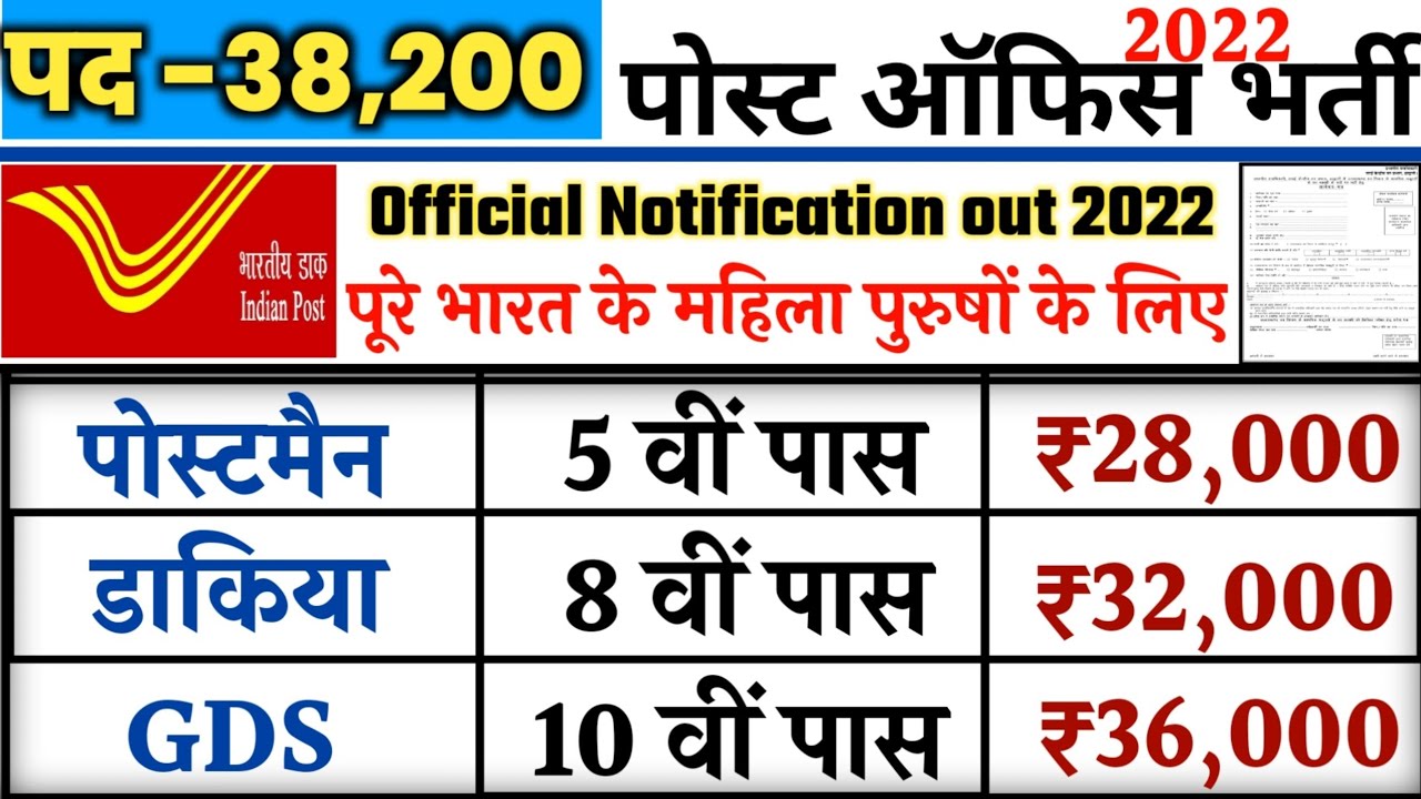 डाक विभाग भर्ती 2022 Post office bharti 2022 modi yojana 2022