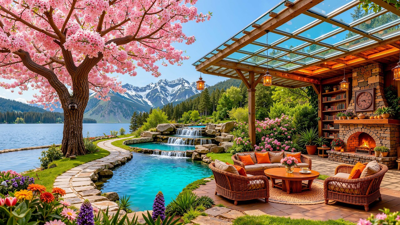 Tranquil Morning Blossom Lakeside Jazz 🌸 Soft Jazz Melodies Surrounding a Relaxing Coffee Break Mood