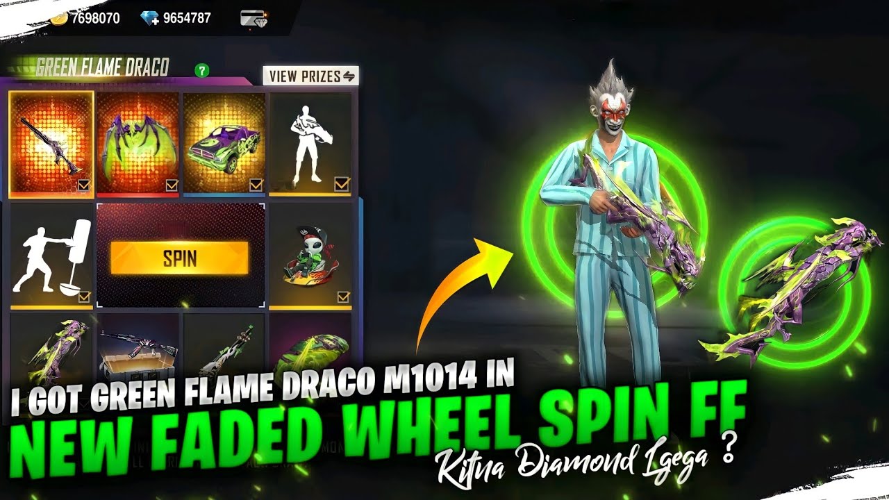 Green Flame Draco M1014 Faded Wheel Spin Free Fire🔥 Kitna Diamond Lgega ?🤔