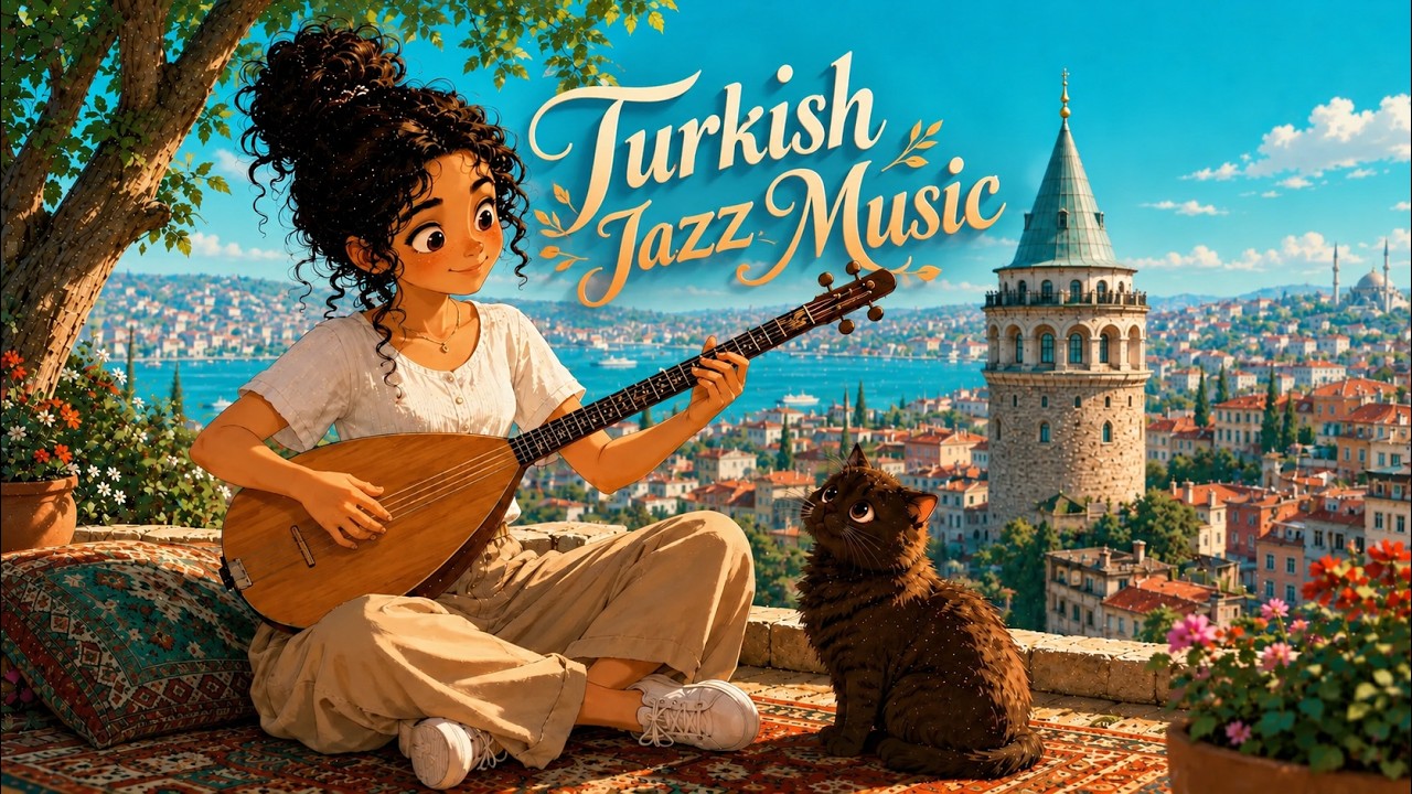 Dreamy Luna 🧿 Turkish Bağlama Jazz | Istanbul Cat Ambience for Relax & Focus