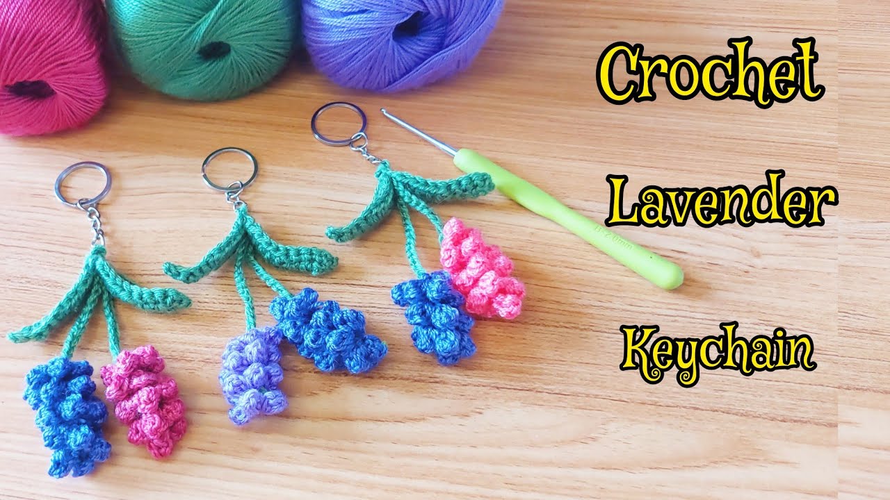 طريقة صنع ميدالية مفاتيح كروشيه بزهرة اللافندر/الخزامة/ بخطوات سهلة/crochet lavender keychain