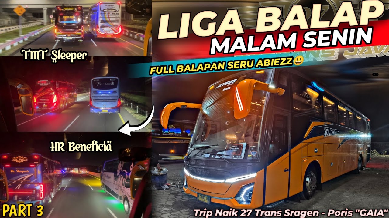 Balapan Seru Bus AKAP di Liga Malam Senin🔥Full Konvoy & Seset Kiri Bahu Jalan‼️Trip 27 Trans GAIA