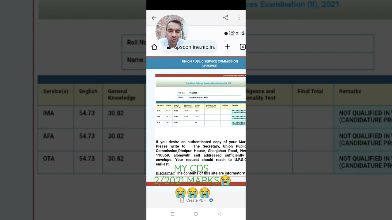 MY CDS 2/2021 MARKS 😔😔😔😔.....KHUD SE NIRAASH FAIL 3 TIME IN A ROW😢😢😢😢😢😢