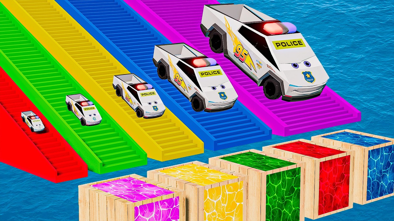 Small Cars on Big Car vs Slide Color with Portal Pool Tesla Cars vs Deep Water in BeamNG.drive #6