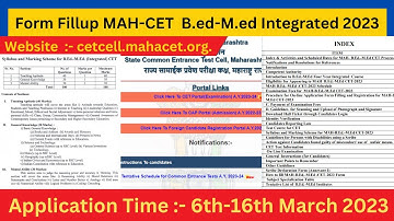 Application Form Fill-Up MAH-CET 2023 | B.ed - M.ed Integrated | 3 Years