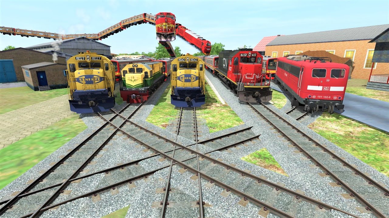 🔴 Trains vs Extreme Railroads Trainz Simulator 🚦 Zig Zag Flying Train Over Buildings And Fields !!!