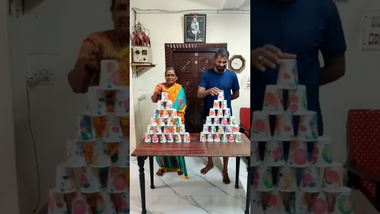 Paper cup Pyramid challenge 😂😂😂 #shorts #short #challenge #shallwestart ...
