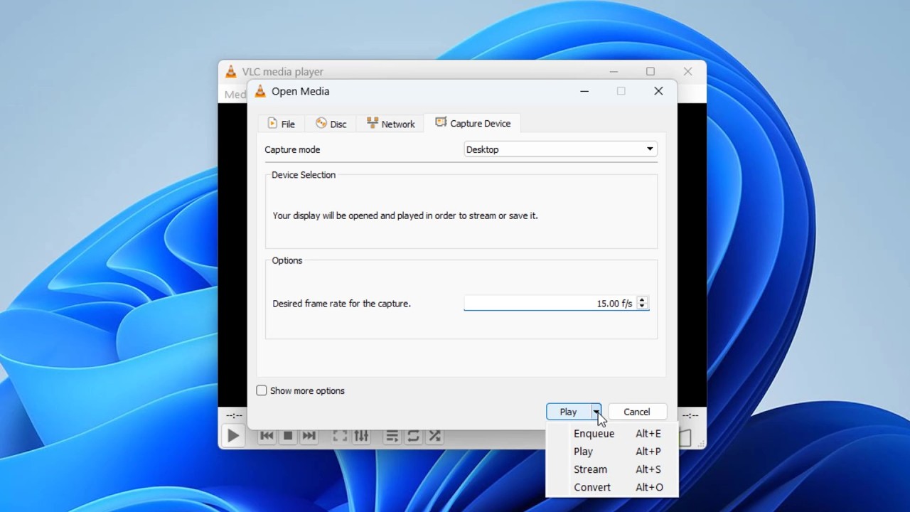 how to record "Desktop" over network using VLC