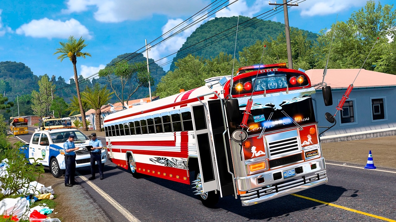 El Mejor Bus Blue Bird Estilo Salvador Accidenta A Policía American Truck Simulator