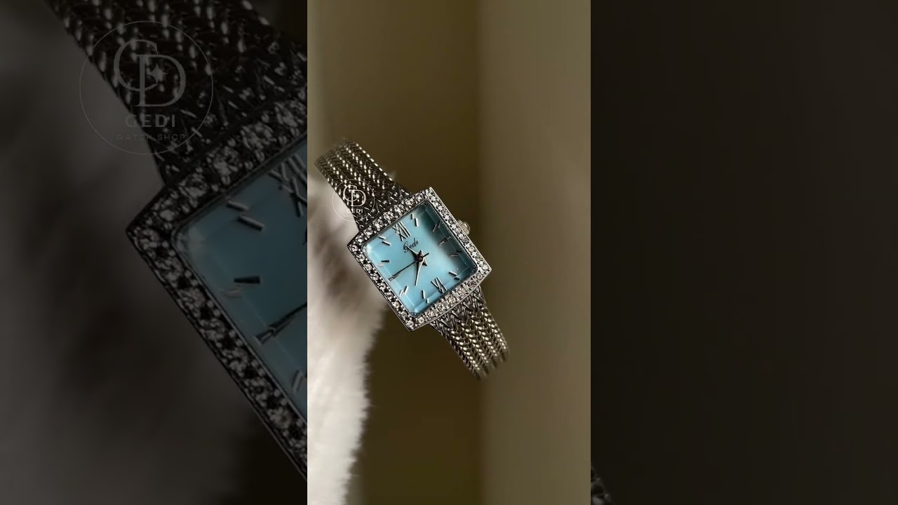 Vintage-inspired Blue Dial Ladies Watch Square Face Mesh Bracelet Watch for Women 