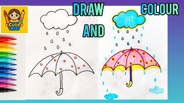 🌈 How To Draw Umbrella, Cloud & Rain ☁☔| EASY Step by Step Drawing& Coloring For Kids and Toddlers