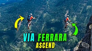 Climber Ascending the Via Ferrara Ladder