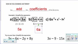 Combining Like Terms and Distributing (Units 1 & 2 Day 2 notes)