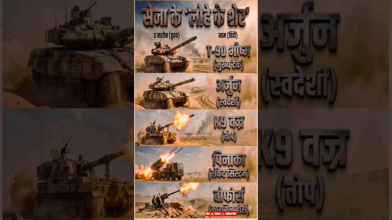 भारतीय सेना के युद्ध टैंक | मिसाइलें | शास्त्र | 