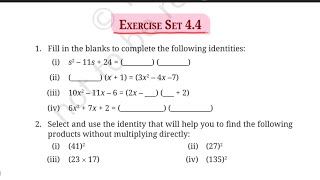 class 9 ganit Manjari exercise set 4.4 | 9th Math Ex. 4.4 | Chapter 4 Exploring Algebraic Identities